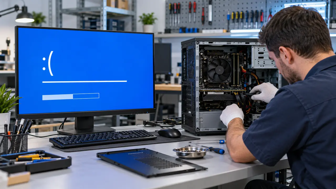 Майстер діагностує настільний комп’ютер після появи синього екрана Windows